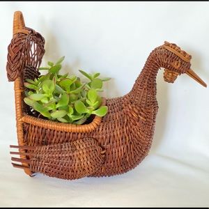 Vintage boho wicker duck bird planter basket